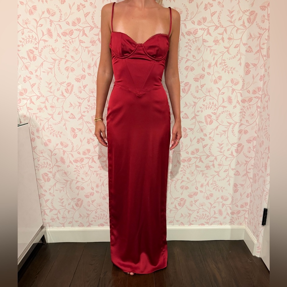 House of CB Red Satin Maxi Slip Dress